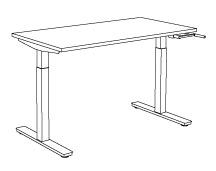 Sch&eacute;ma du bureau assis-debout Arcalot : plateau et pi&eacute;tement r&eacute;glable en hauteur, vue en perspective
