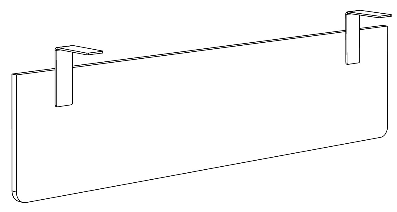 Sch&eacute;ma du voile de fond m&eacute;tallique Arly fix&eacute; sous le plateau, vue en perspective