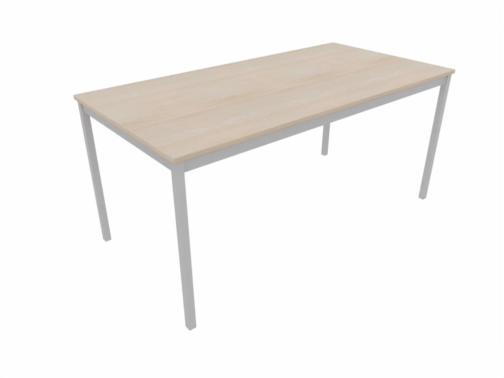 Table Asador : plateau bois clair et pi&eacute;tement m&eacute;tallique blanc, vue en perspective