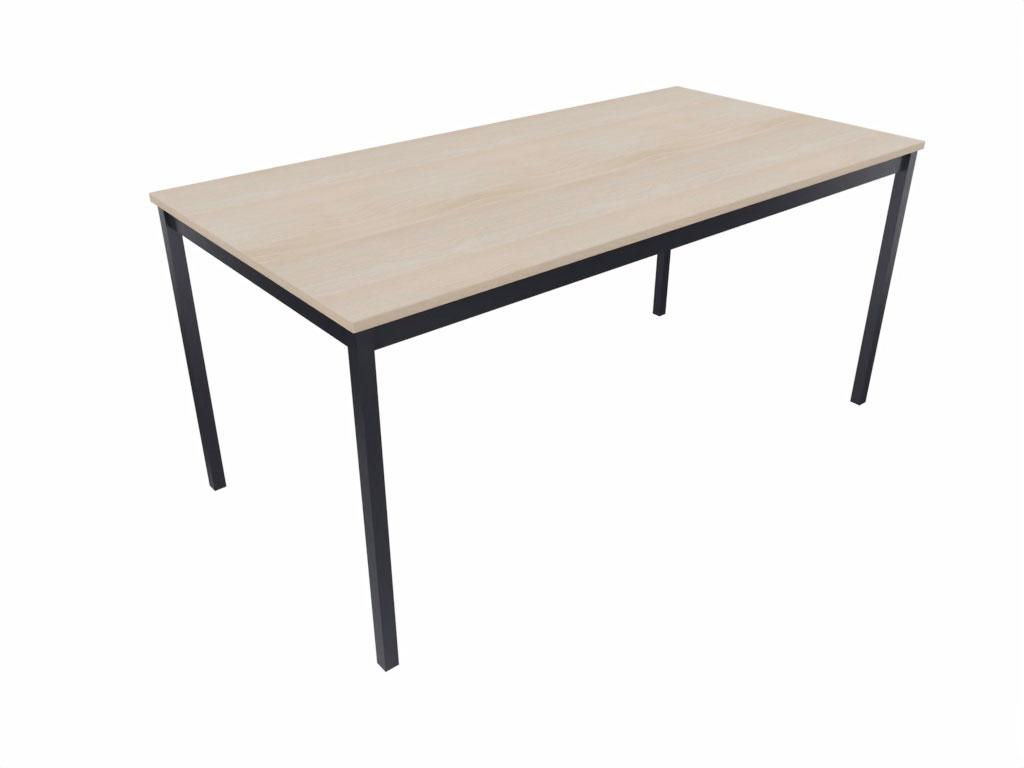Table Asador : plateau bois clair et pi&eacute;tement m&eacute;tallique graphite, vue en perspective