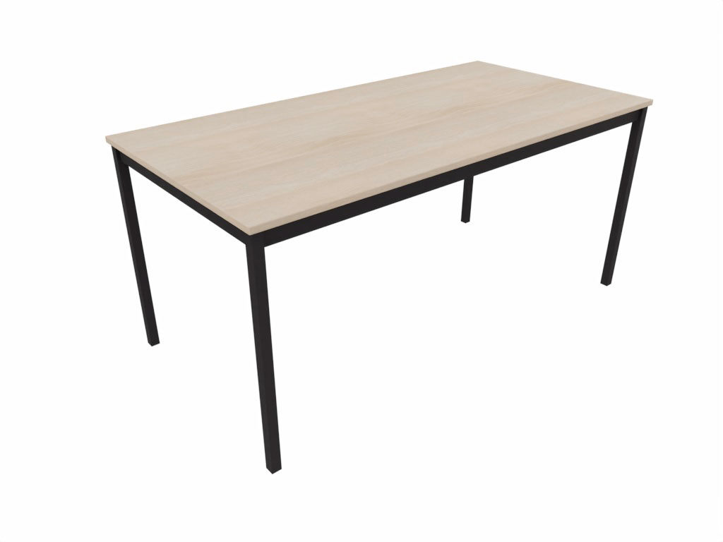 Table Asador : plateau bois clair et pi&eacute;tement m&eacute;tallique noir, vue en perspective
