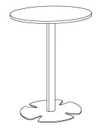 Sch&eacute;ma table Aven &agrave; plateau rond sur pied central et base p&eacute;tale, vue en perspective