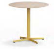 Table Bassia, plateau rond en bois, piétement central croix coloris doré