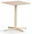 Table Bassia, plateau carré en bois, piétement central croix coloris doré