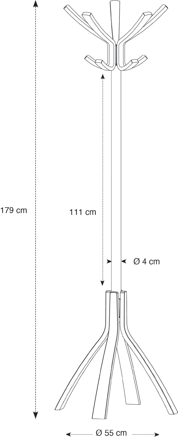 Sch&eacute;ma porte-manteau sur pied Beseka avec cotes : hauteur 178 cm