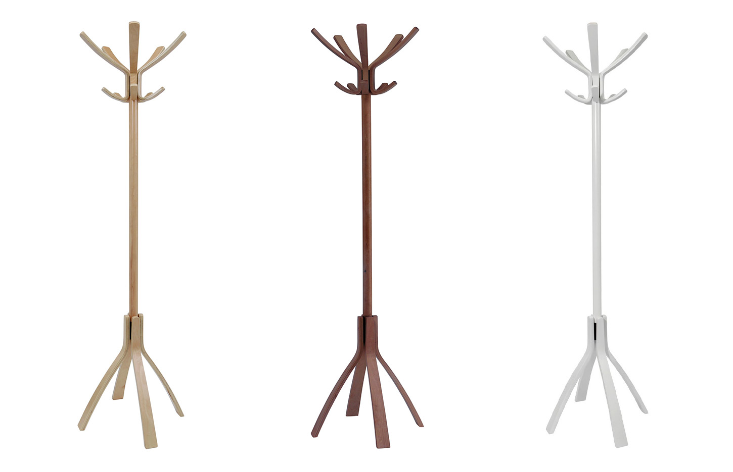 Porte-manteau sur pied Beseka, trois finitions : bois clair, bois fonc&eacute; et blanc