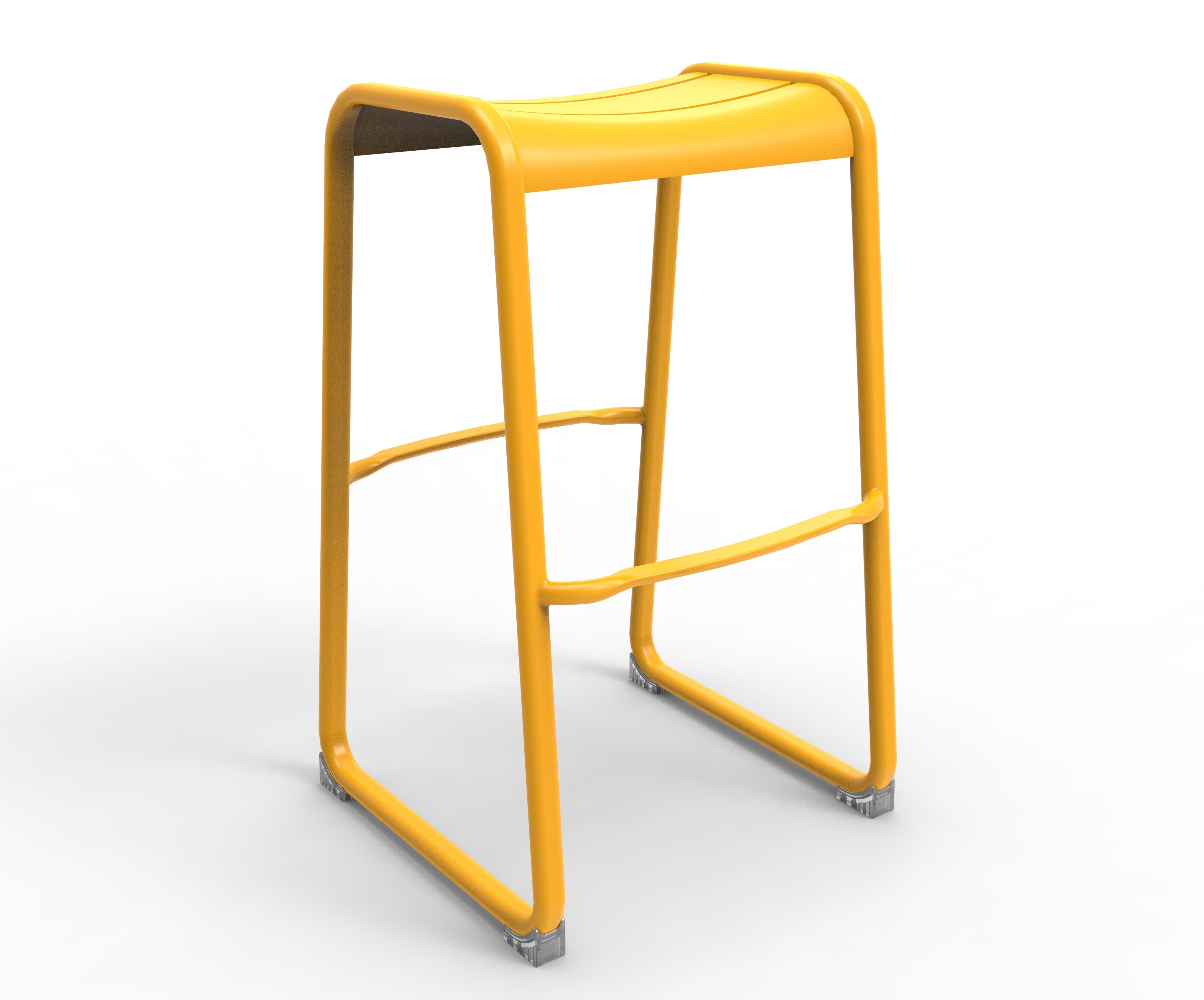 Tabouret haut Bonaire en métal coloris jaune, structure tube cintré, vue de trois-quarts