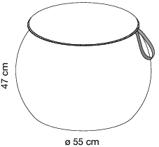 Sch&eacute;ma pouf Capi rond avec poign&eacute;e, cotes : hauteur 47 cm, diam&egrave;tre 55 cm