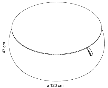 Sch&eacute;ma pouf Capi rond avec poign&eacute;e, cotes : hauteur 47 cm, diam&egrave;tre 120 cm