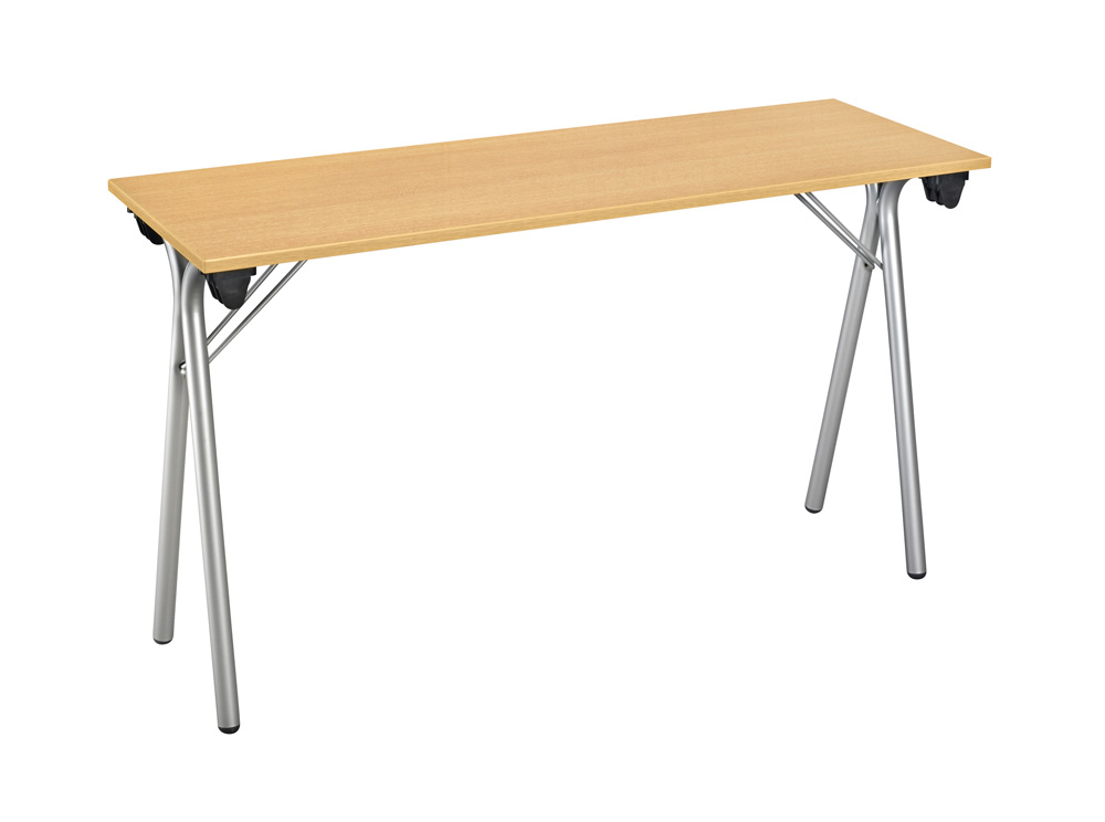 Table pliante Carrock, plateau bois et pi&egrave;tement m&eacute;tallique en A