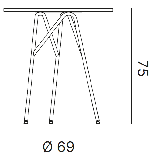 Schéma table Casotto 3 pieds, plateau Ø 69 cm, hauteur 75 cm