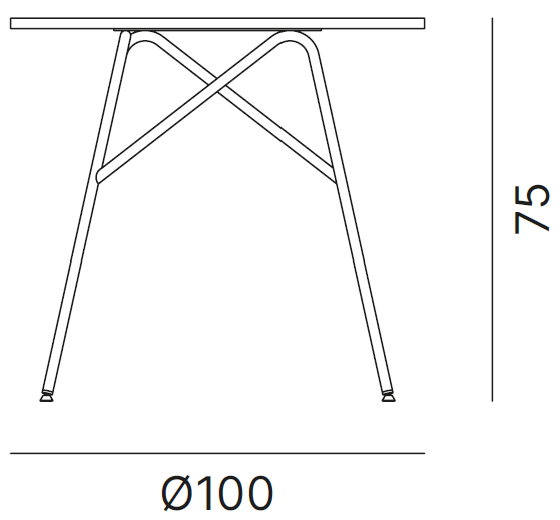Schéma table Casotto ronde 4 pieds, plateau Ø 100 cm, hauteur 75 cm