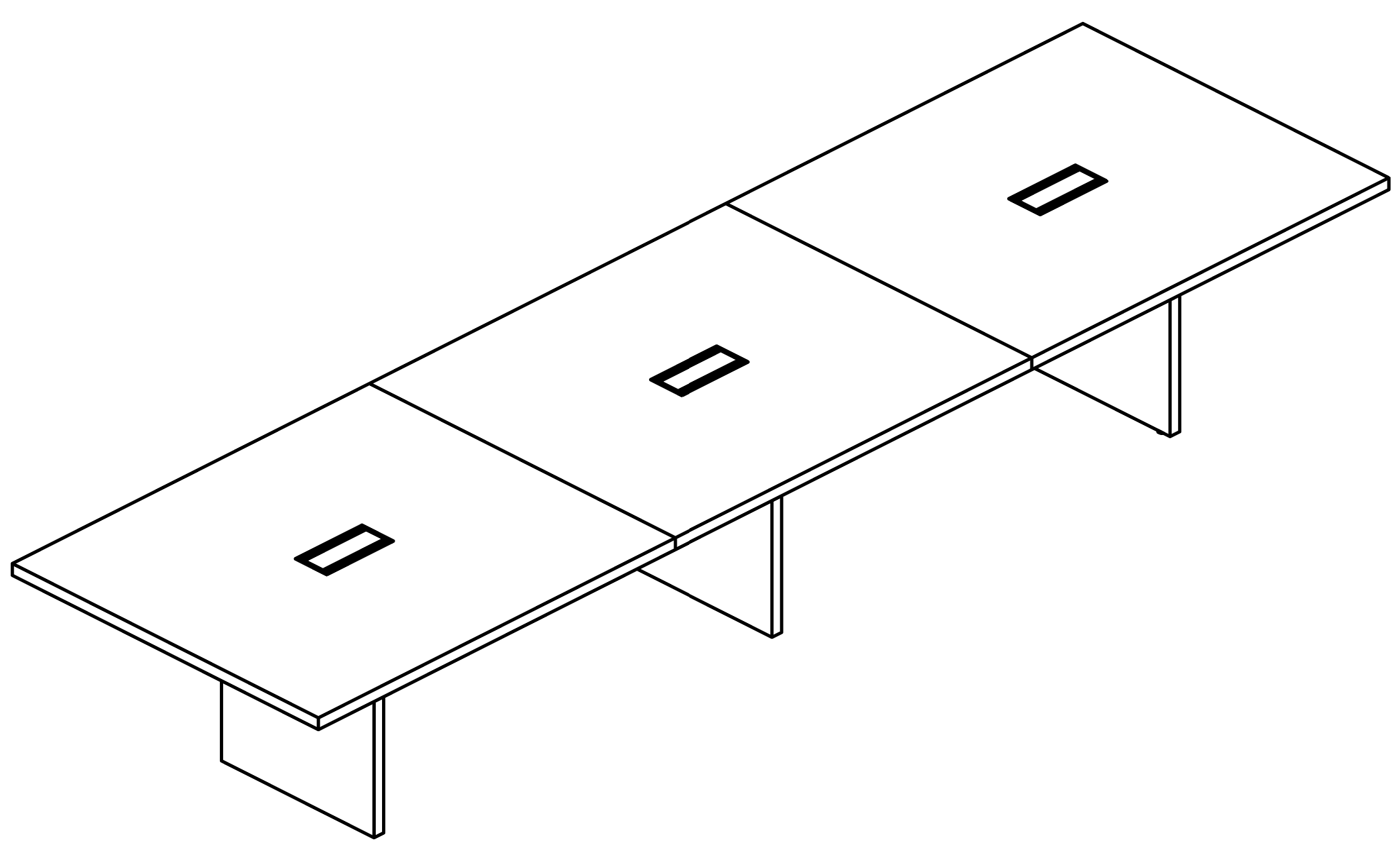 Sch&eacute;ma table de r&eacute;union Civetta rectangulaire 420 cm, trois trappes