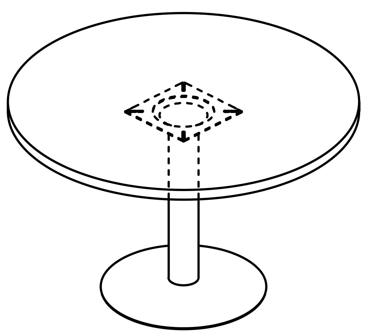 Schéma table ronde Civetta Round 120 cm, piètement central colonne