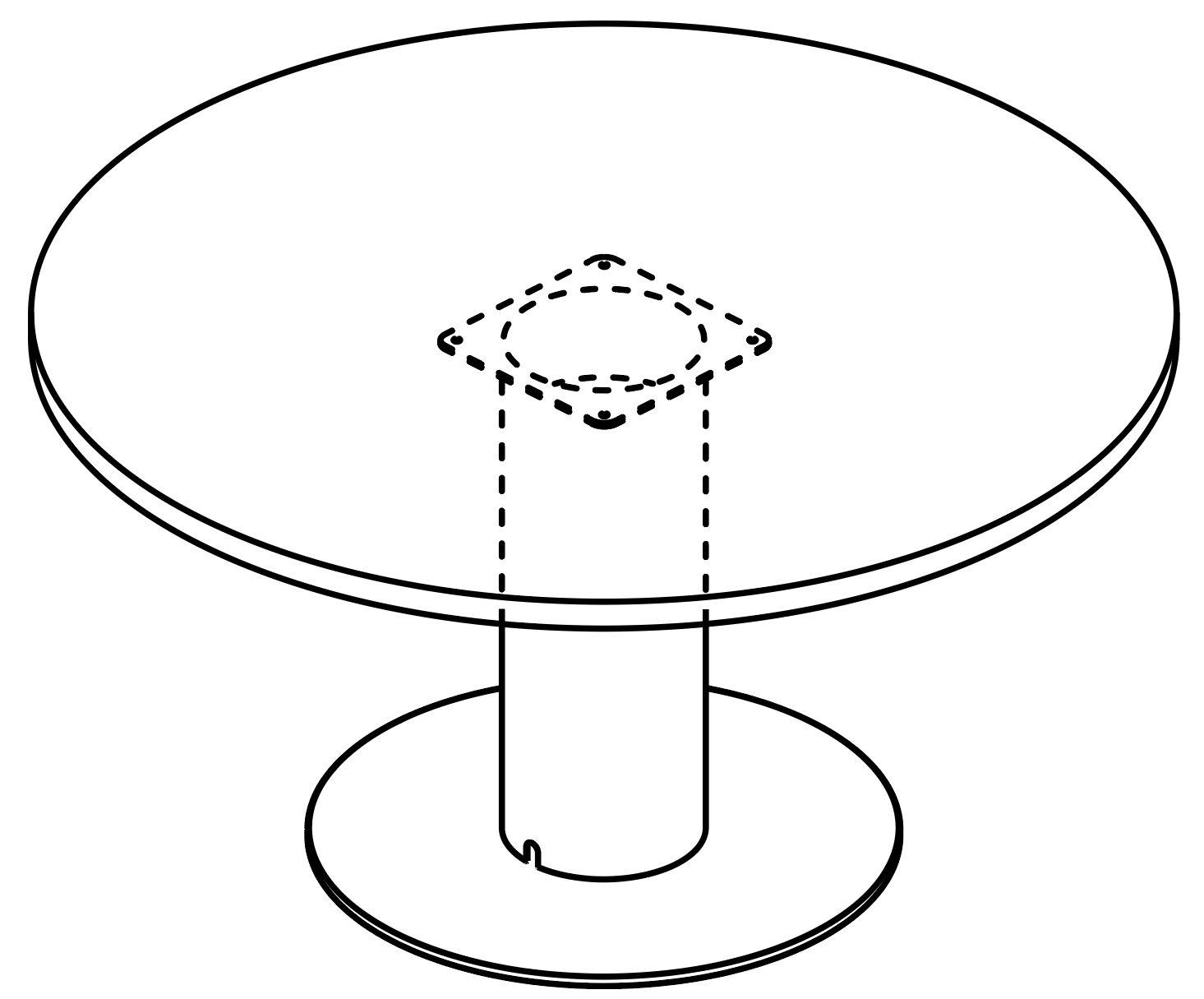 Schéma table ronde Civetta Round 140-160 cm, piètement colonne centrale