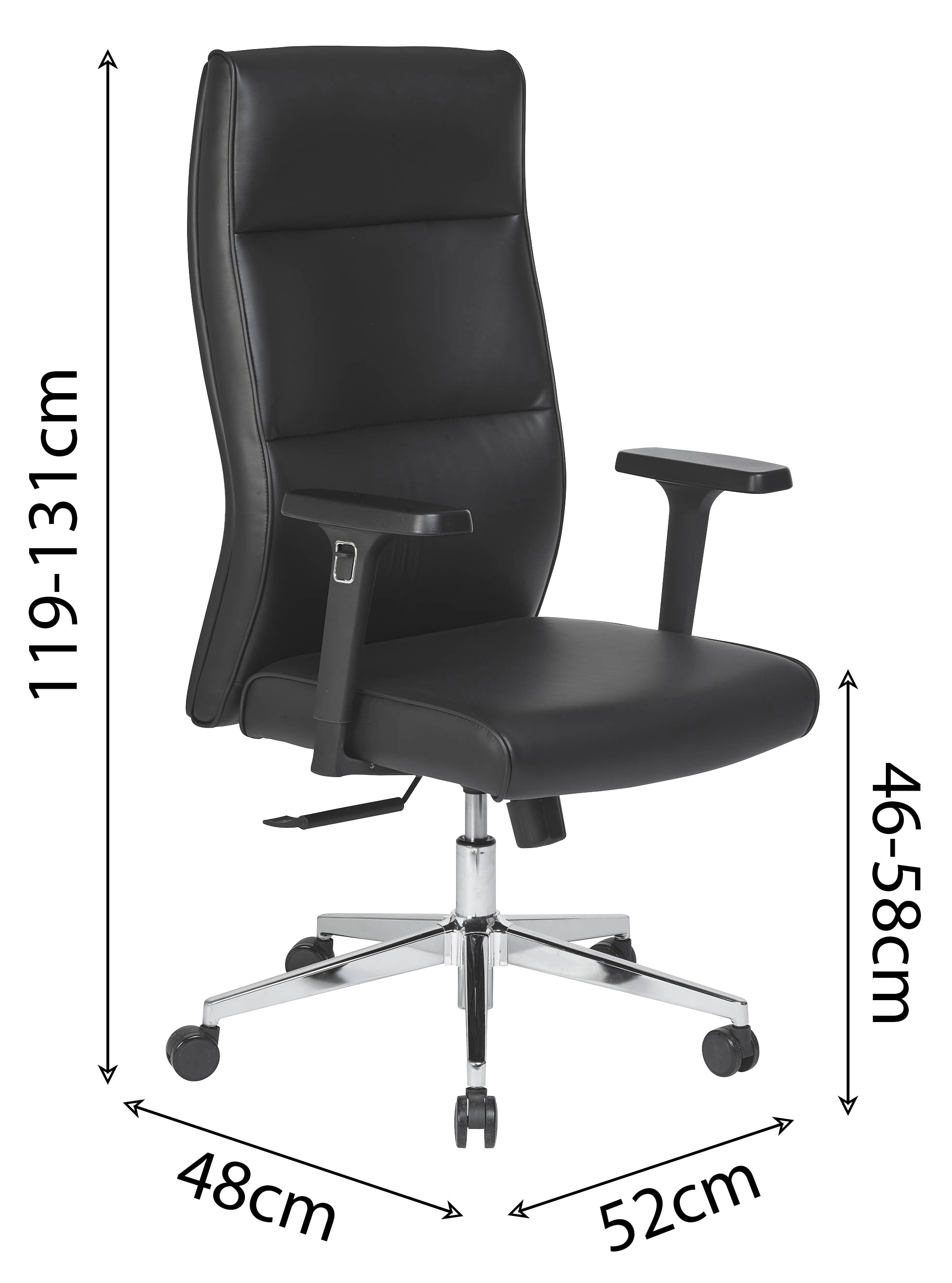 Sch&eacute;ma fauteuil de direction Climont, hauteur 119-131 cm, assise 48 cm