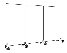Cloison mobile Rigi rectangulaire sur roulettes, trois panneaux