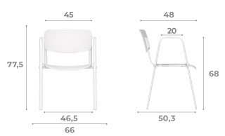 Sch&eacute;ma chaise Cofio Meet, hauteur 77,5 cm, assise 46,5 cm, largeur 66 cm