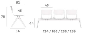 Sch&eacute;ma poutre Cofio, hauteur 78 cm, assise 44 cm, longueurs 134 &agrave; 289 cm