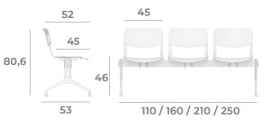 Sch&eacute;ma poutre Cofio, hauteur 80,6 cm, assise 46 cm, longueurs 110 &agrave; 250 cm