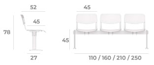 Sch&eacute;ma poutre Cofio, hauteur 78 cm, assise 45 cm, longueurs 110 &agrave; 250 cm