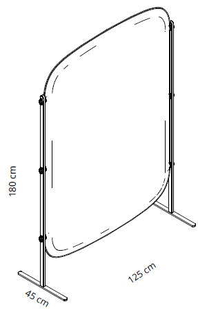 Sch&eacute;ma cloison acoustique Cristallo 1 panneau sur pieds : hauteur 180 cm, largeur 120 cm