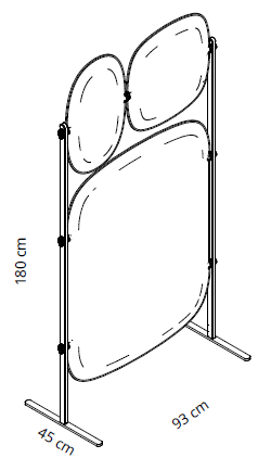 Sch&eacute;ma cloison acoustique Cristallo 3 panneaux : hauteur 180 cm, largeur 90 cm