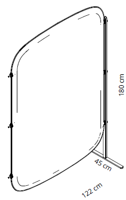 Sch&eacute;ma cloison acoustique Cristallo 1 panneau, hauteur 180 cm et largeur 122 cm