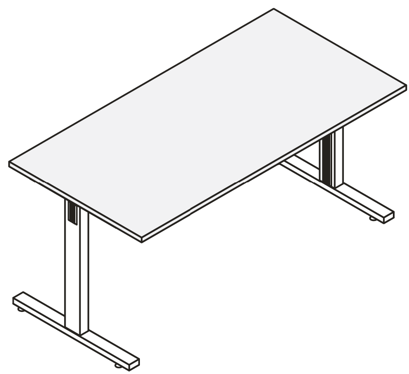 Bureau Deseado, vue 3D du plateau rectangulaire sur piétement métallique