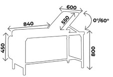 Sch&eacute;ma du divan d'examen p&eacute;diatrie 3 parties, dossier 0-60&deg;, longueur 84 cm, hauteur 80 cm