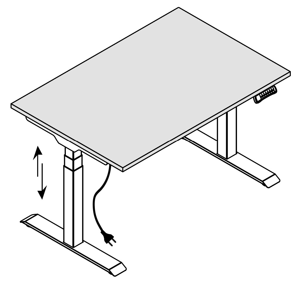 Bureau r&eacute;glable en hauteur Dolce Lite Pro, vue 3D du pi&eacute;tement &eacute;lectrique