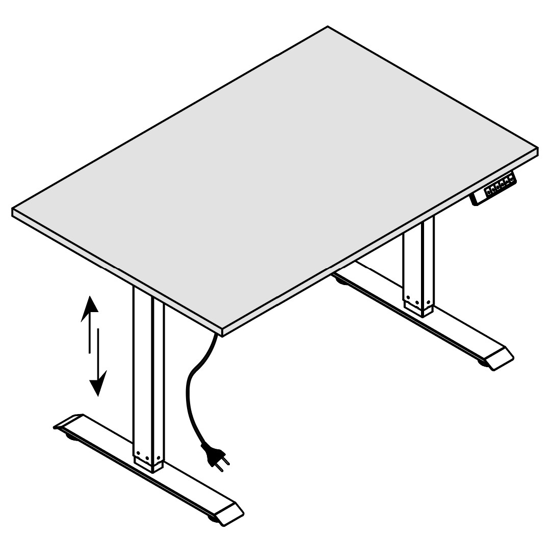 Bureau r&eacute;glable en hauteur Dolce Lite, vue 3D avec pi&eacute;tement &eacute;lectrique