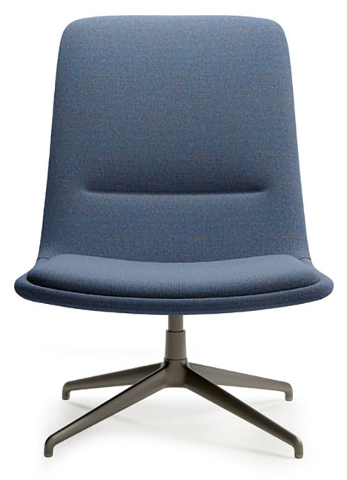 Fauteuil lounge Dolent bleu, dossier haut et piétement métal pivotant en étoile