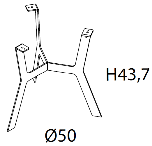 Schema pietement de table Elgon, vue technique de la base, hauteur 43,7 cm et diametre 50 cm