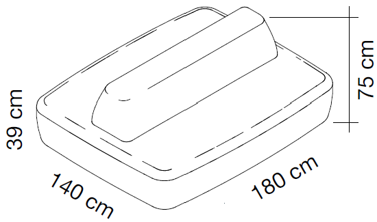 Schema banquette modulaire Epomeo avec dossier, dimensions 180 x 140 cm, hauteur 75 cm