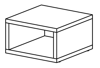 Table basse Erie, caisson ouvert avec niche, dessin en perspective