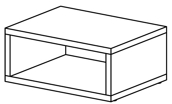Table basse Erie modele allonge, niche ouverte, dessin en perspective