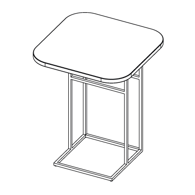 Table d'appoint Eyasi carree a pietement asymetrique, vue en perspective