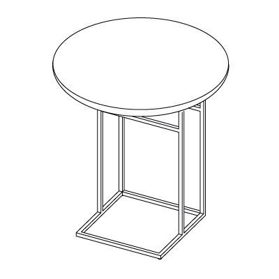 Table d'appoint Eyasi ronde a pietement asymetrique, vue en perspective