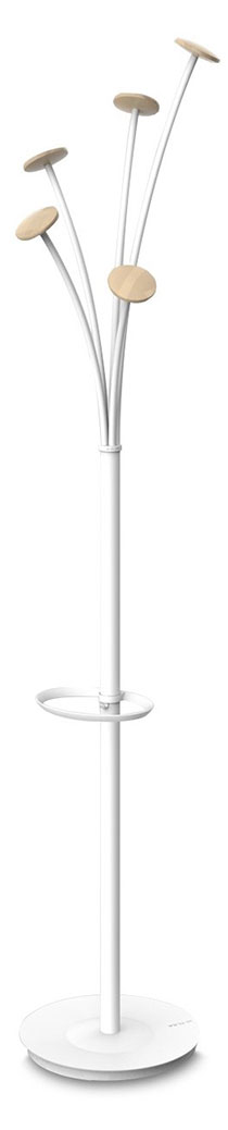 Portemanteau Fentale sur pied, pateres bois, base ronde blanche, coloris 2