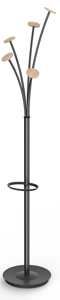 Portemanteau Fentale sur pied, pateres bois, base ronde noire, coloris 3