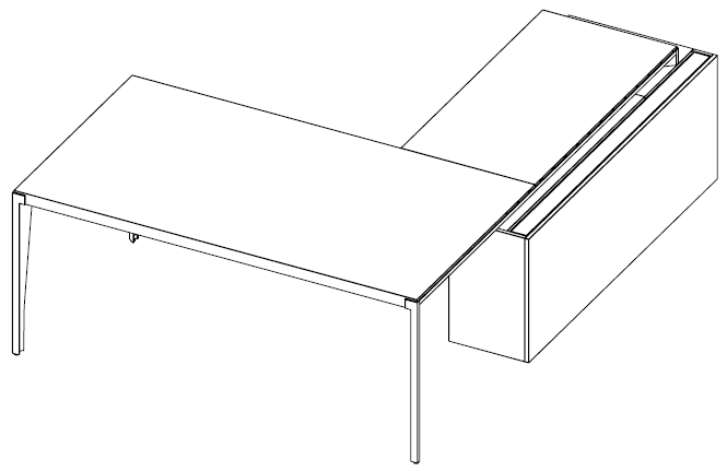 Bureau Forbes avec retour bas, configuration en L, vue en perspective