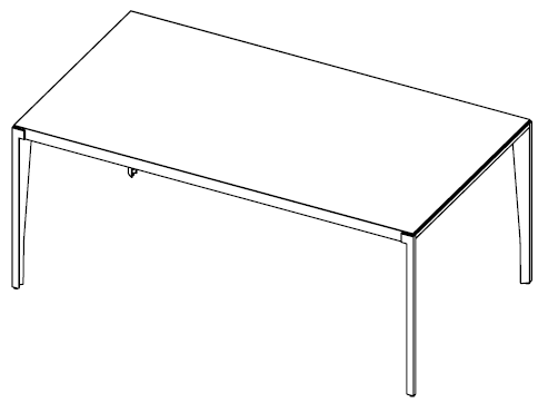 Bureau Forbes, plateau simple sur pietement metal, vue en perspective