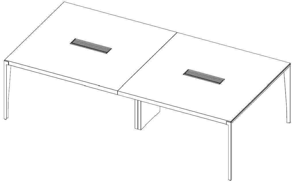 Table de reunion Forbes a deux modules avec trappes a cables, vue en perspective
