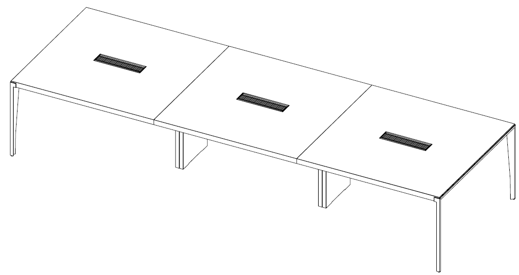 Table de reunion Forbes a trois modules avec trappes a cables, vue en perspective