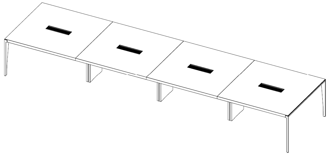 Table de reunion Forbes a quatre modules avec trappes a cables, vue en perspective
