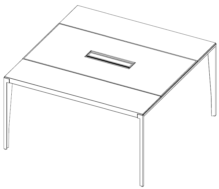 Table de reunion Forbes plateau cuir avec trappe a cables, vue en perspective