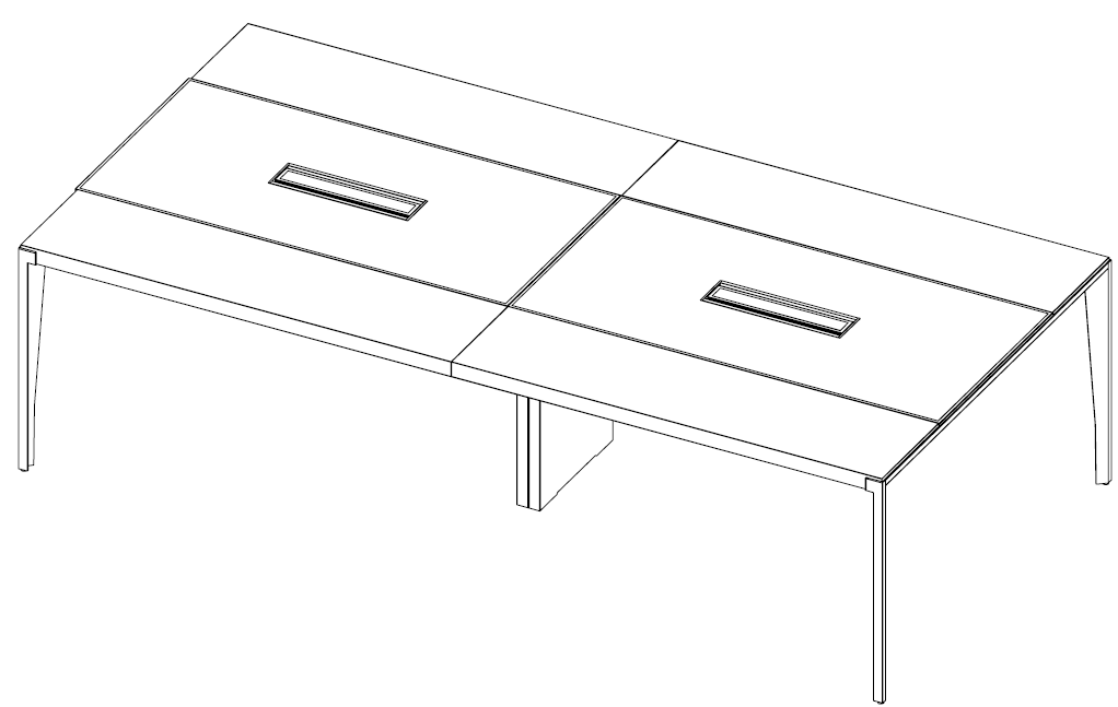 Table de reunion Forbes plateau cuir a deux modules avec trappes a cables, vue en perspective