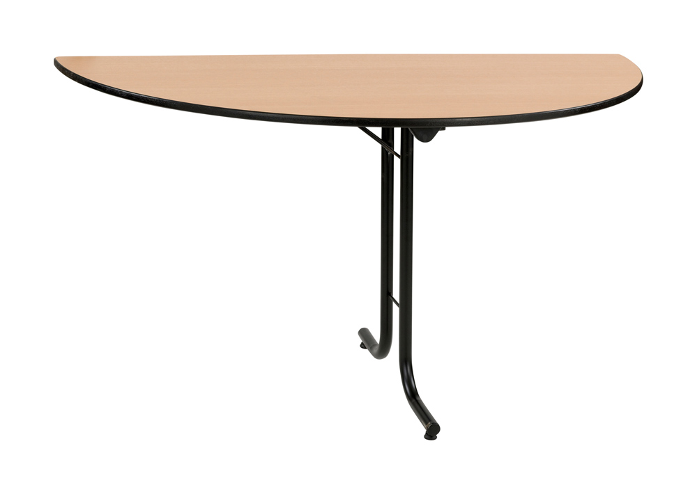 Table pliante Fraser demi-ronde, plateau bois, pietement pliant, vue en perspective