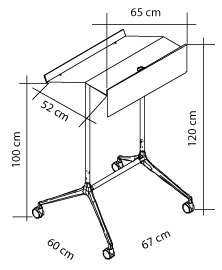 Schema pupitre Frema sur pietement tripode, hauteur 100-120 cm, plateau 65 cm